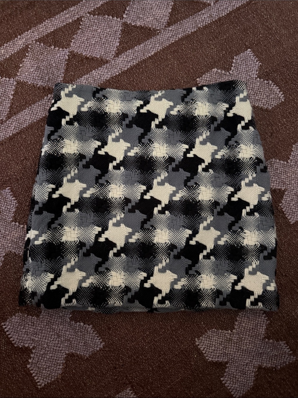 J. Crew Black, Gray & White Houndstooth Knit Mini Skirt